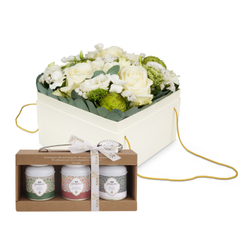 Blumenbox «Dublin» (20 cm) mit Gottlieber Tee Geschenk-Set